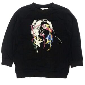 Zara Abstract Art to Wear Black Sweatshirt Embroidered Face Size Medium